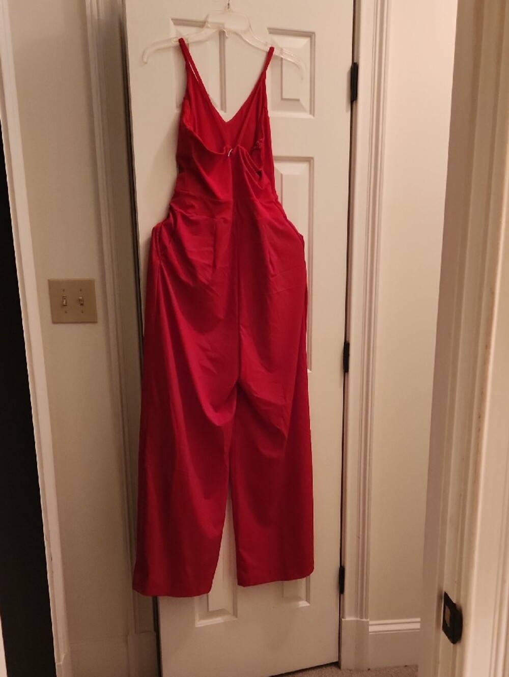 HALARA Cherry Red V-Neck Wide-Leg Jumpsuit NEVER WORN. - Picture 6 of 8